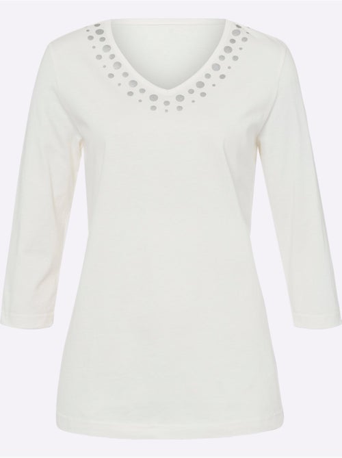 T-shirt à Manches 3/4 Imprimé Transfert Couleur Argenté - Taille Standard - Moda Vilona - Kiabi
