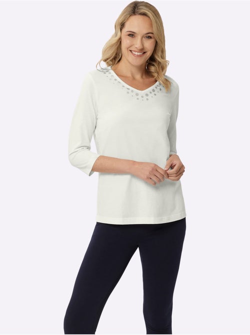 T-shirt à Manches 3/4 Imprimé Transfert Couleur Argenté - Taille Standard - Moda Vilona - Kiabi