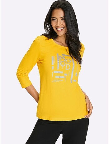 T-shirt à Manches 3/4 Imprimé Transfert Couleur Argenté - Taille Standard - Moda Vilona