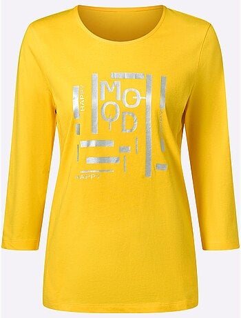 T-shirt à Manches 3/4 Imprimé Transfert Couleur Argenté - Taille Standard - Moda Vilona