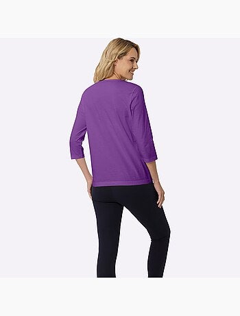 T-shirt à Manches 3/4 Imprimé Transfert Couleur Argenté - Taille Standard - Moda Vilona