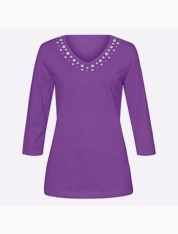 T-shirt à Manches 3/4 Imprimé Transfert Couleur Argenté - Taille Standard - Moda Vilona