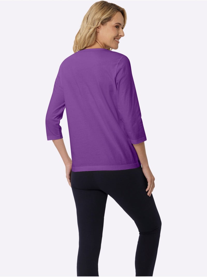 T-shirt à Manches 3/4 Imprimé Transfert Couleur Argenté - Taille Standard - Moda Vilona Mauve lilas - Kiabi
