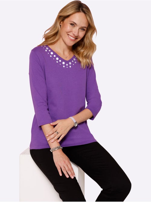 T-shirt à Manches 3/4 Imprimé Transfert Couleur Argenté - Taille Standard - Moda Vilona - Kiabi