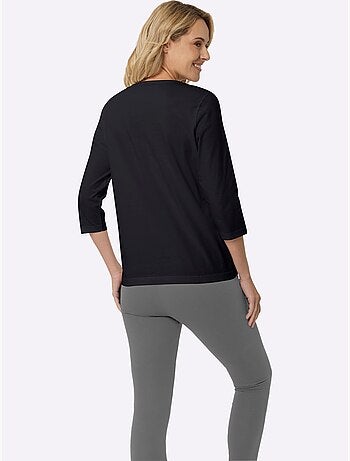 T-shirt à Manches 3/4 Imprimé Transfert Couleur Argenté - Taille Standard - Moda Vilona
