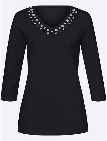 T-shirt à Manches 3/4 Imprimé Transfert Couleur Argenté - Taille Standard - Moda Vilona