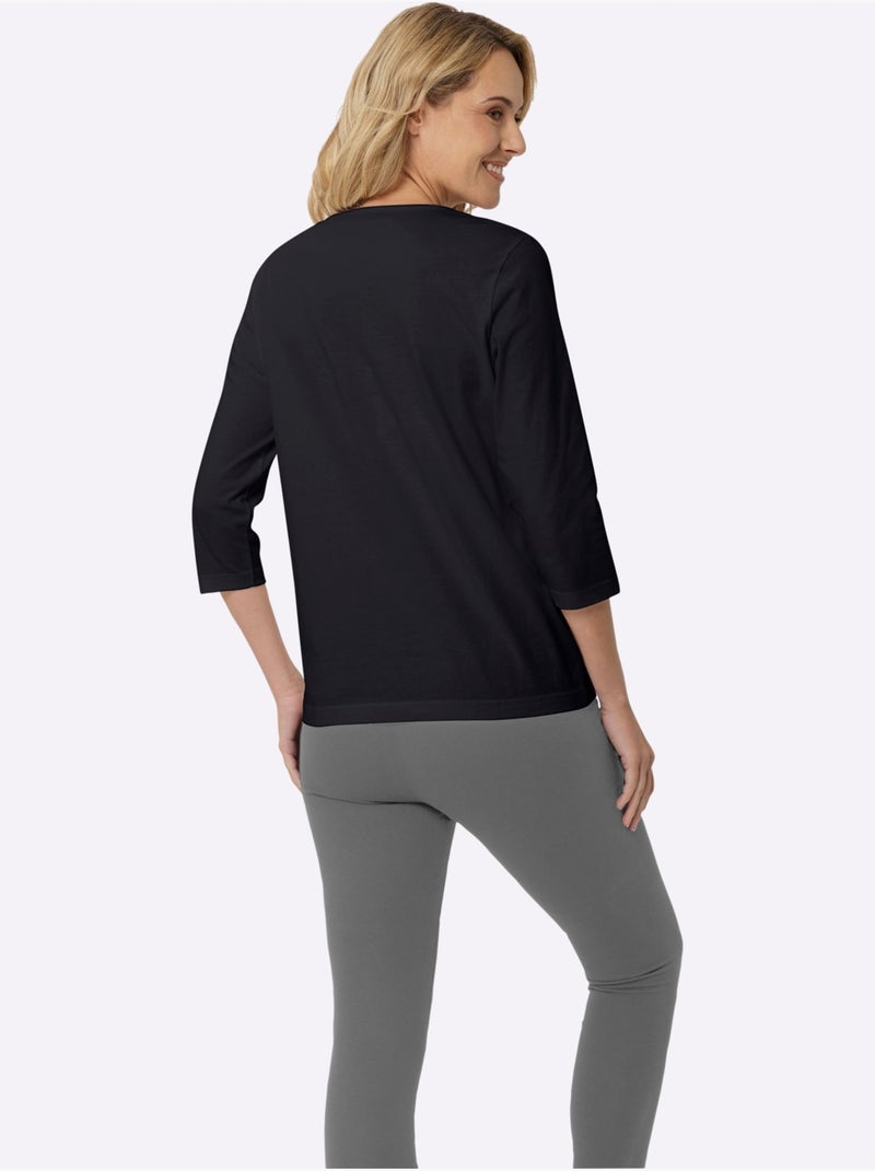 T-shirt à Manches 3/4 Imprimé Transfert Couleur Argenté - Taille Standard - Moda Vilona Noir - Kiabi