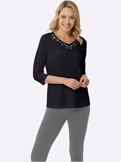 T-shirt à Manches 3/4 Imprimé Transfert Couleur Argenté - Taille Standard - Moda Vilona - Kiabi