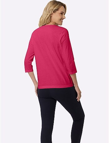 T-shirt à Manches 3/4 Imprimé Transfert Couleur Argenté - Taille Standard - Moda Vilona