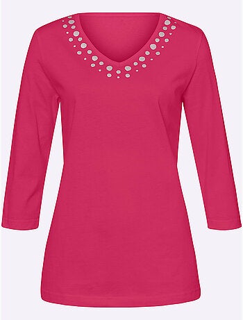 T-shirt à Manches 3/4 Imprimé Transfert Couleur Argenté - Taille Standard - Moda Vilona