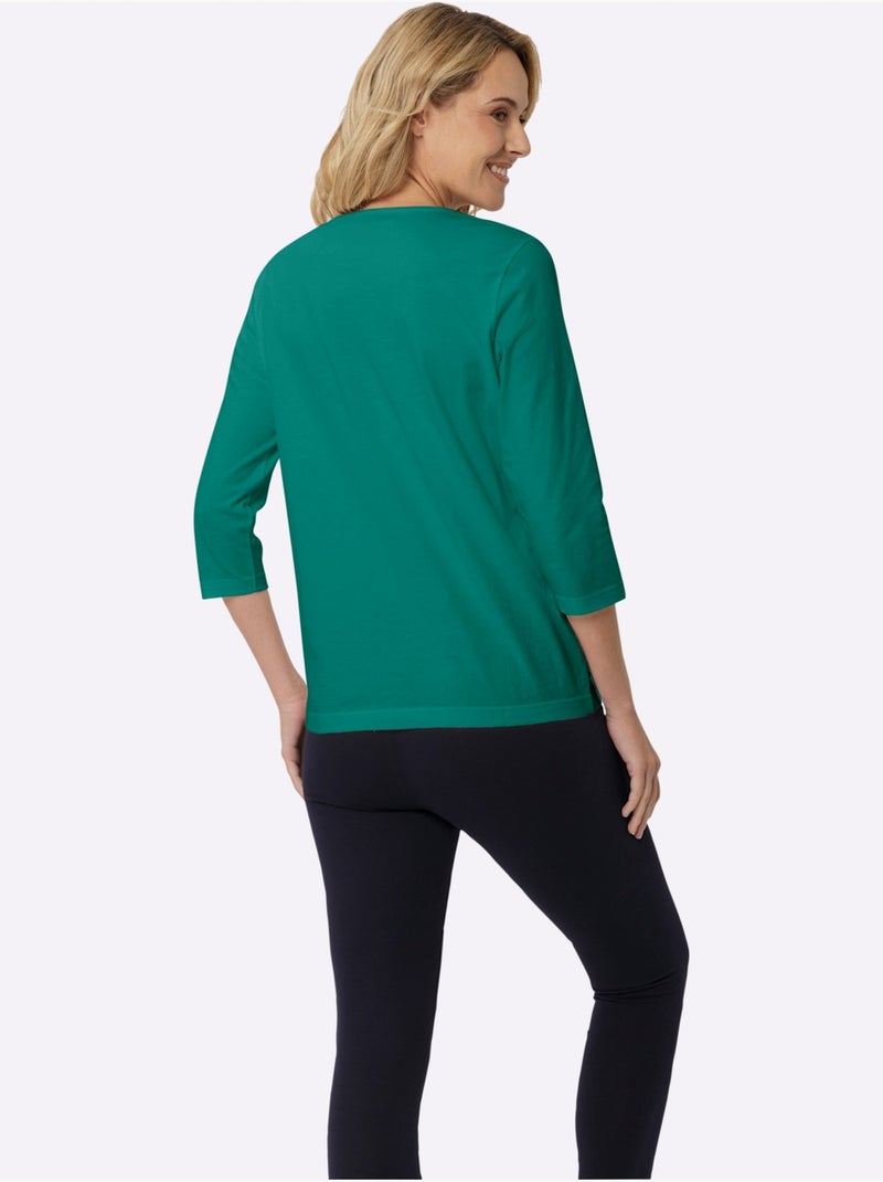 T-shirt à Manches 3/4 Imprimé Transfert Couleur Argenté - Taille Standard - Moda Vilona Vert - Kiabi