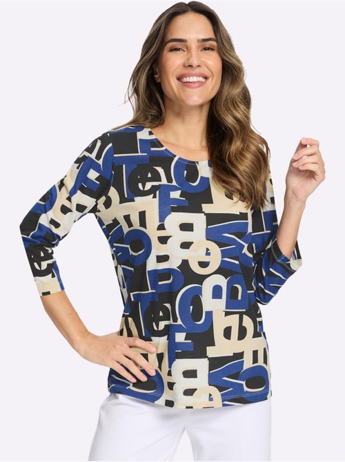 T-shirt à Manches 3/4 Inscription Imprimée Tendance - Taille Standard - Moda Vilona - Kiabi