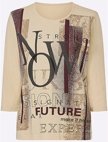 T-shirt à manches 3/4 inscription imprimée tendance - taille standard - moda vilona