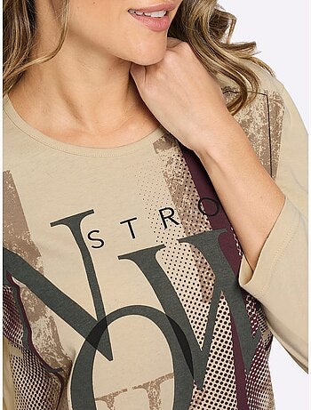 T-shirt à manches 3/4 inscription imprimée tendance - taille standard - moda vilona