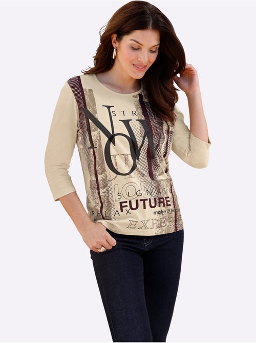 T-shirt à manches 3/4 inscription imprimée tendance - taille standard - moda vilona - Kiabi T-shirt à manches 3/4 inscription imprimée tendance - taille standard - moda vilona - Kiabi