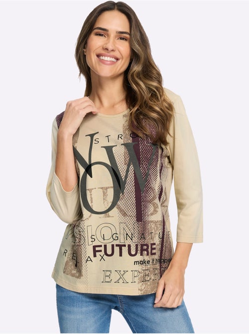 T-shirt à manches 3/4 inscription imprimée tendance - taille standard - moda vilona - Kiabi T-shirt à manches 3/4 inscription imprimée tendance - taille standard - moda vilona - Kiabi