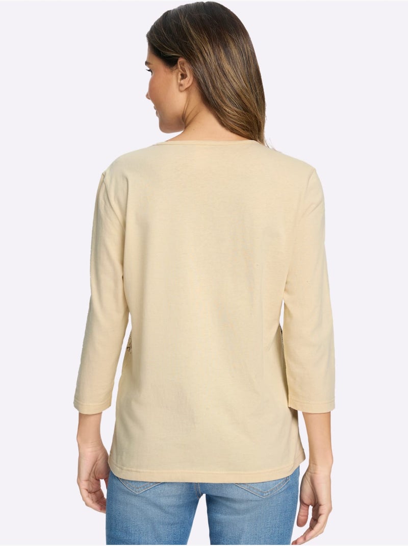 T-shirt à manches 3/4 inscription imprimée tendance - taille standard - moda vilona Jaune / Violet - Kiabi