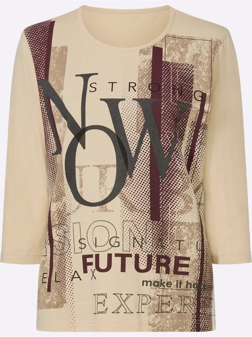 T-shirt à manches 3/4 inscription imprimée tendance - taille standard - moda vilona - Kiabi T-shirt à manches 3/4 inscription imprimée tendance - taille standard - moda vilona - Kiabi