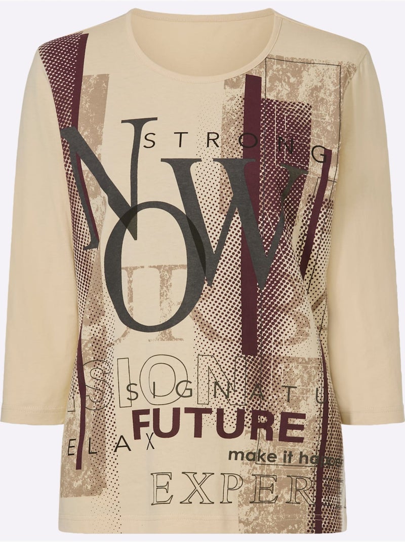 T-shirt à manches 3/4 inscription imprimée tendance - taille standard - moda vilona Jaune / Violet - Kiabi