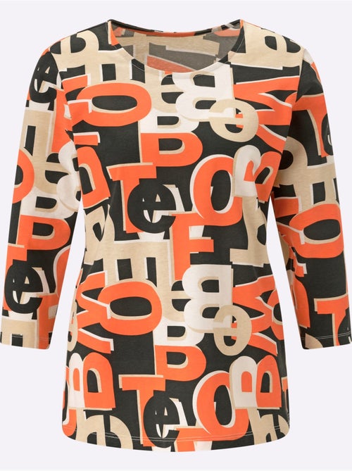 T-shirt à Manches 3/4 Inscription Imprimée Tendance - Taille Standard - Moda Vilona - Kiabi