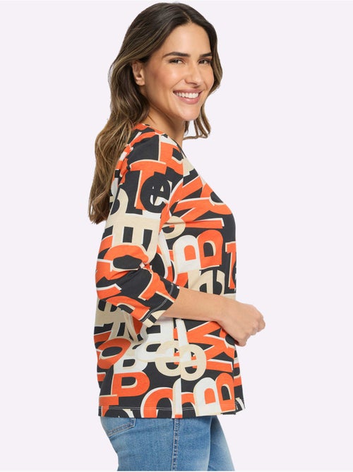 T-shirt à Manches 3/4 Inscription Imprimée Tendance - Taille Standard - Moda Vilona - Kiabi