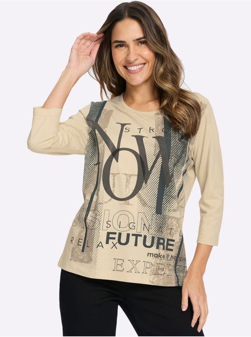 T-shirt à manches 3/4 inscription imprimée tendance - taille standard - moda vilona - Kiabi T-shirt à manches 3/4 inscription imprimée tendance - taille standard - moda vilona - Kiabi