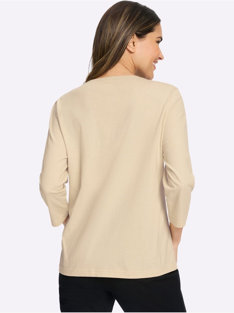 T-shirt à manches 3/4 inscription imprimée tendance - taille standard - moda vilona Sable - Kiabi