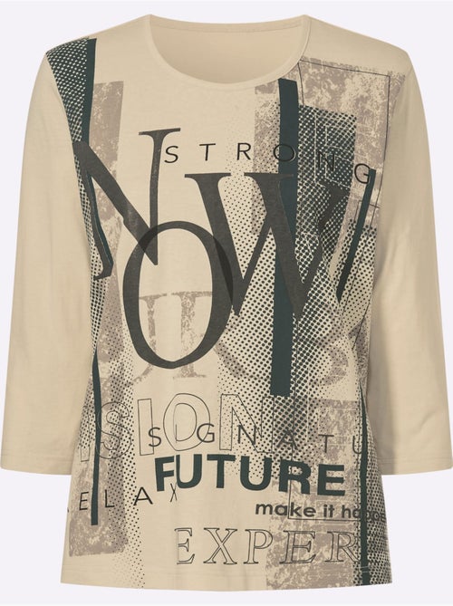 T-shirt à manches 3/4 inscription imprimée tendance - taille standard - moda vilona - Kiabi T-shirt à manches 3/4 inscription imprimée tendance - taille standard - moda vilona - Kiabi