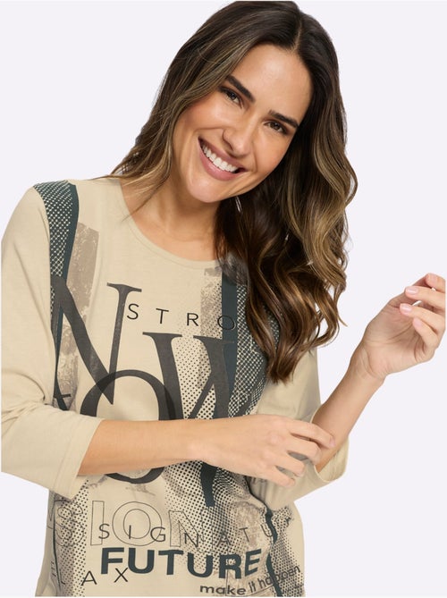 T-shirt à manches 3/4 inscription imprimée tendance - taille standard - moda vilona - Kiabi T-shirt à manches 3/4 inscription imprimée tendance - taille standard - moda vilona - Kiabi