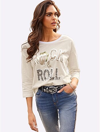 T-shirt à manches 3/4 inscription tendance - taille standard - helline