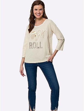 T-shirt à manches 3/4 inscription tendance - taille standard - helline