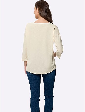 T-shirt à manches 3/4 inscription tendance - taille standard - helline