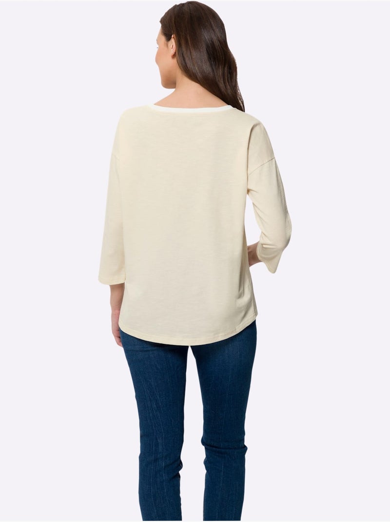T-shirt à Manches 3/4 Inscription Tendance - Taille Standard - Helline Ivoire - Kiabi