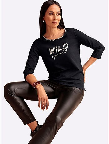 T-shirt à Manches 3/4 Inscription Tendance - Taille Standard - helline