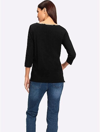 T-shirt à Manches 3/4 Inscription Tendance - Taille Standard - helline