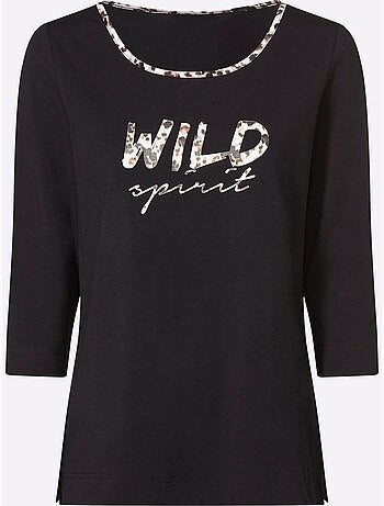 T-shirt à Manches 3/4 Inscription Tendance - Taille Standard - helline