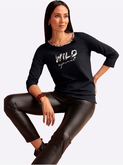 T-shirt à Manches 3/4 Inscription Tendance - Taille Standard - helline - Kiabi