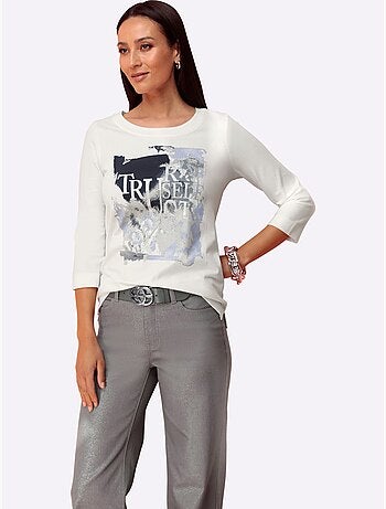 T-shirt à Manches 3/4 Joli Imprimé Devant - Taille Standard - helline