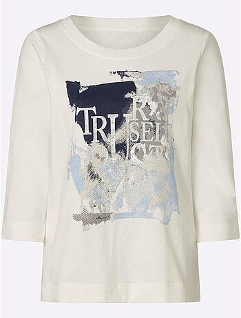 T-shirt à Manches 3/4 Joli Imprimé Devant - Taille Standard - helline