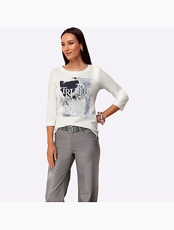 T-shirt à Manches 3/4 Joli Imprimé Devant - Taille Standard - helline