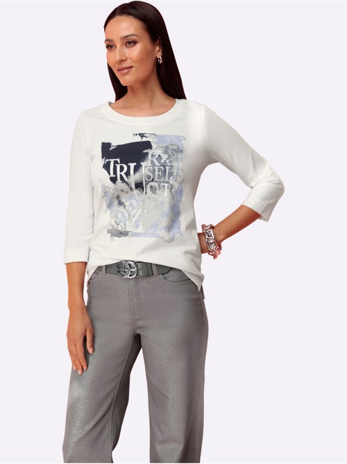 T-shirt à Manches 3/4 Joli Imprimé Devant - Taille Standard - helline - Kiabi