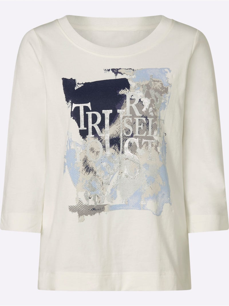 T-shirt à Manches 3/4 Joli Imprimé Devant - Taille Standard - helline Ecru - Kiabi