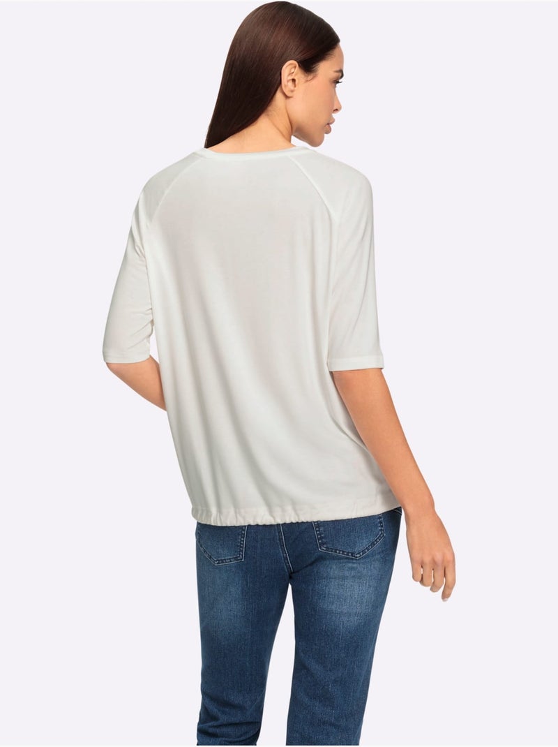 T-shirt à Manches 3/4 Jolies Pierres Brillantes Fantaisie - Taille Standard - Helline Ecru - Kiabi