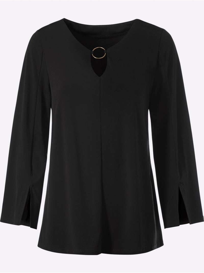 T-shirt à manches 3/4 jolis détails à l'encolure - taille standard - helline Noir - Kiabi