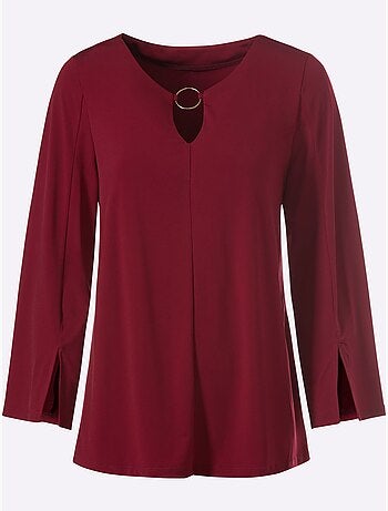T-shirt à manches 3/4 jolis détails à l'encolure - taille standard - helline