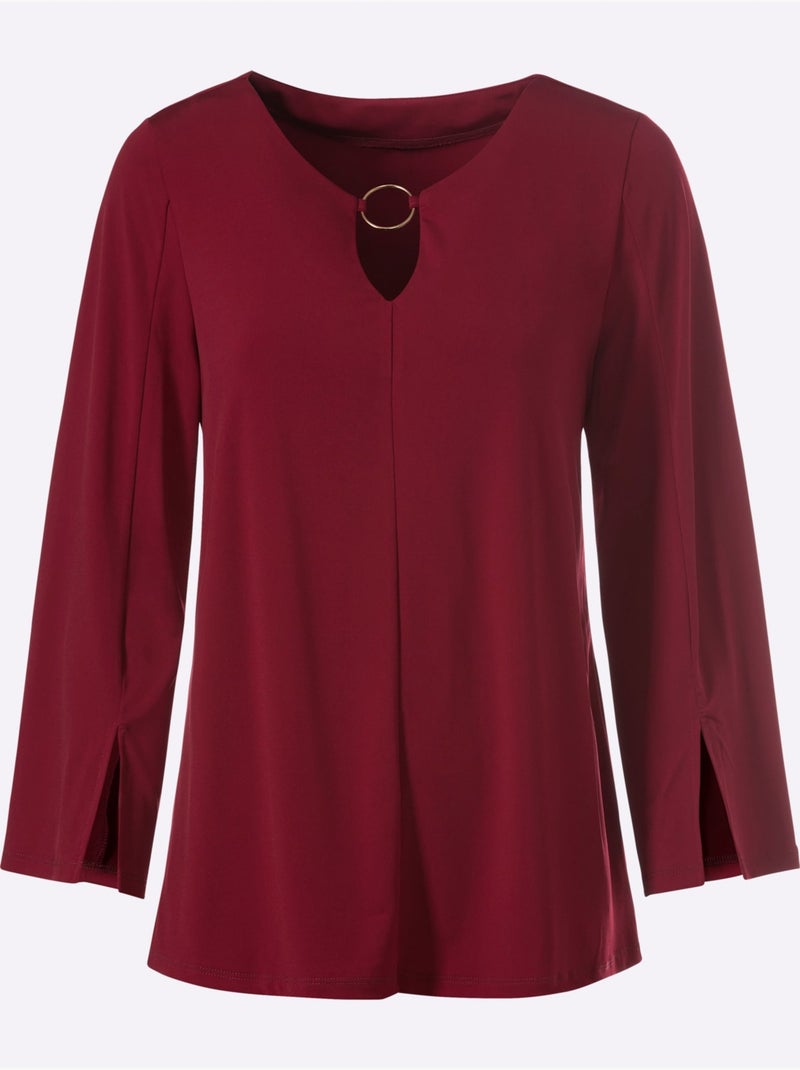 T-shirt à manches 3/4 jolis détails à l'encolure - taille standard - helline Rouge foncé - Kiabi