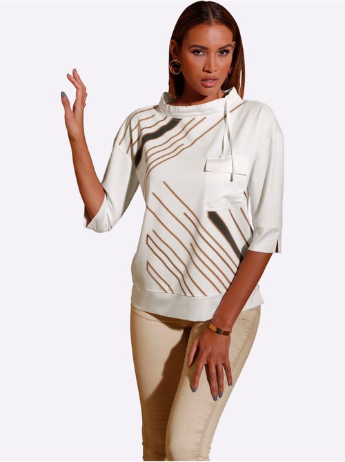 T-shirt à manches 3/4 large col montant avec coulisse - taille standard - helline - Kiabi