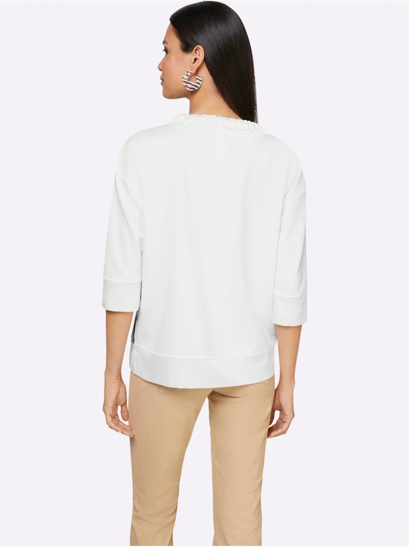 T-shirt à manches 3/4 large col montant avec coulisse - taille standard - helline Ecru - Kiabi