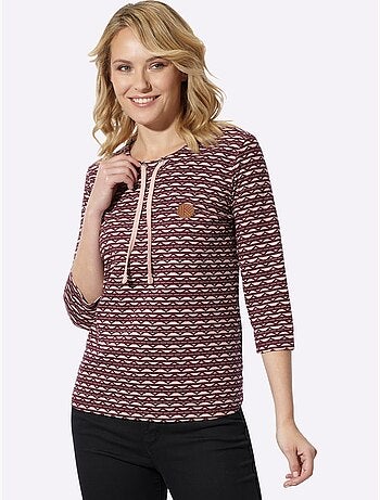T-shirt à manches 3/4 lien à nouer à l'encolure - taille standard - moda vilona
