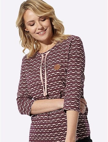 T-shirt à manches 3/4 lien à nouer à l'encolure - taille standard - moda vilona